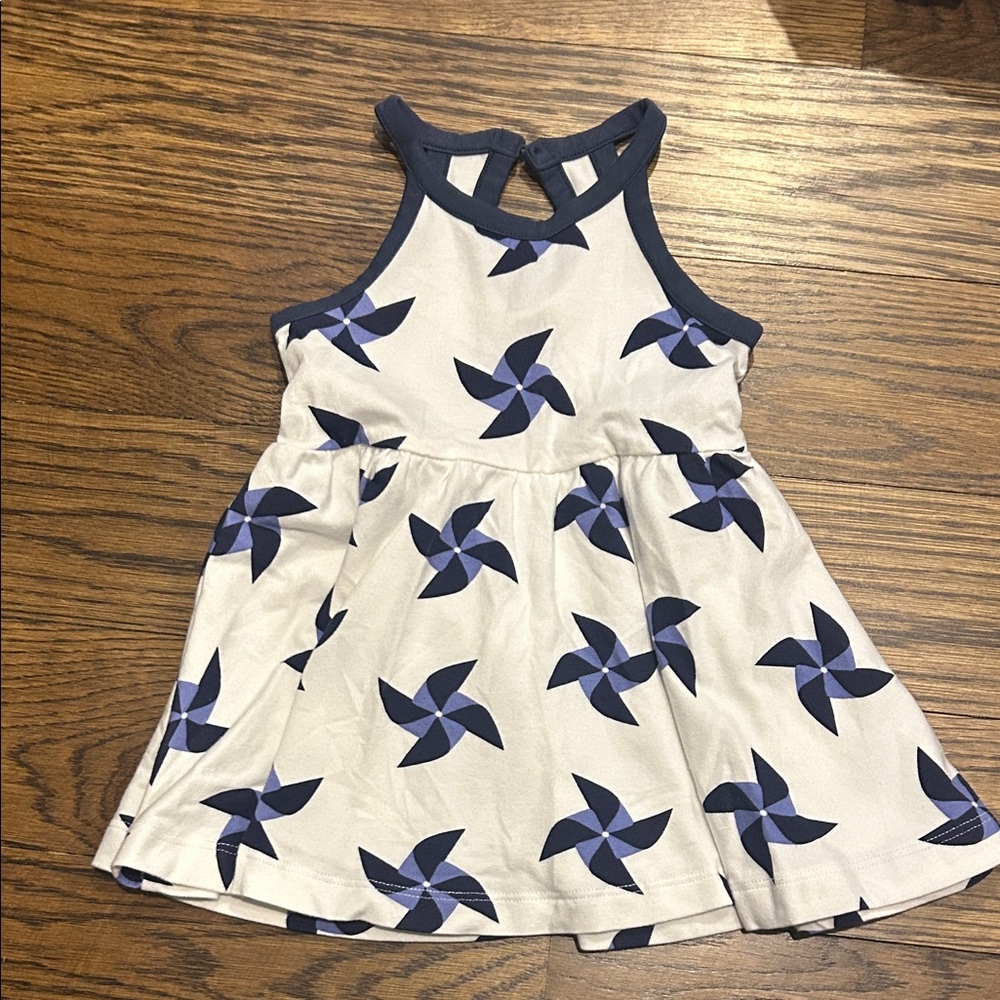Girls White Halter Dress with Navy & Light Purple Pinwheel Print